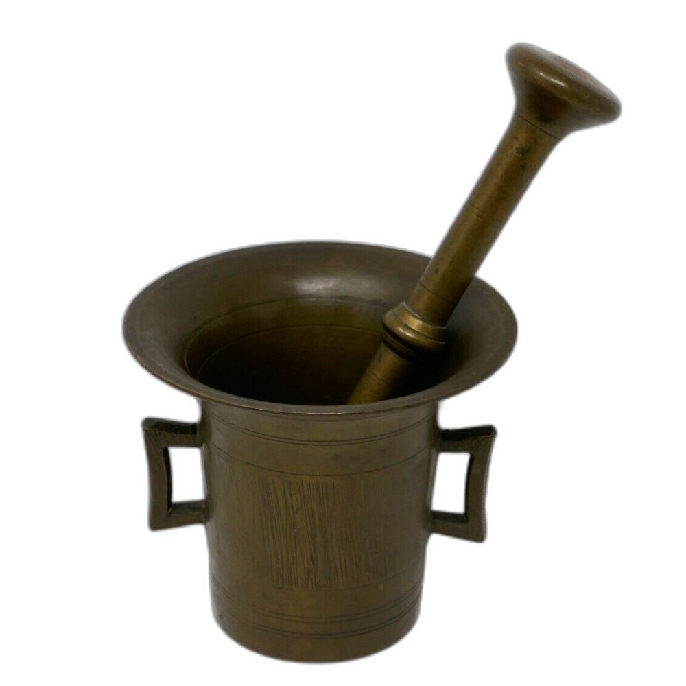 Antique Apothecary Heavy Brass Mortar & Pestle